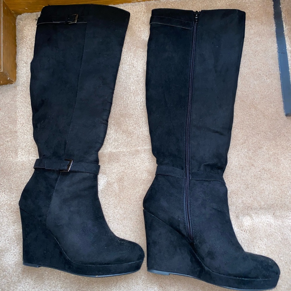 Knee High Black Bootie Heels